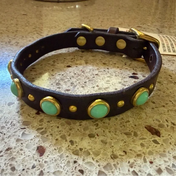 NWT California Collar Co.5/8 Diego Leather Dog Collar with Turquoise